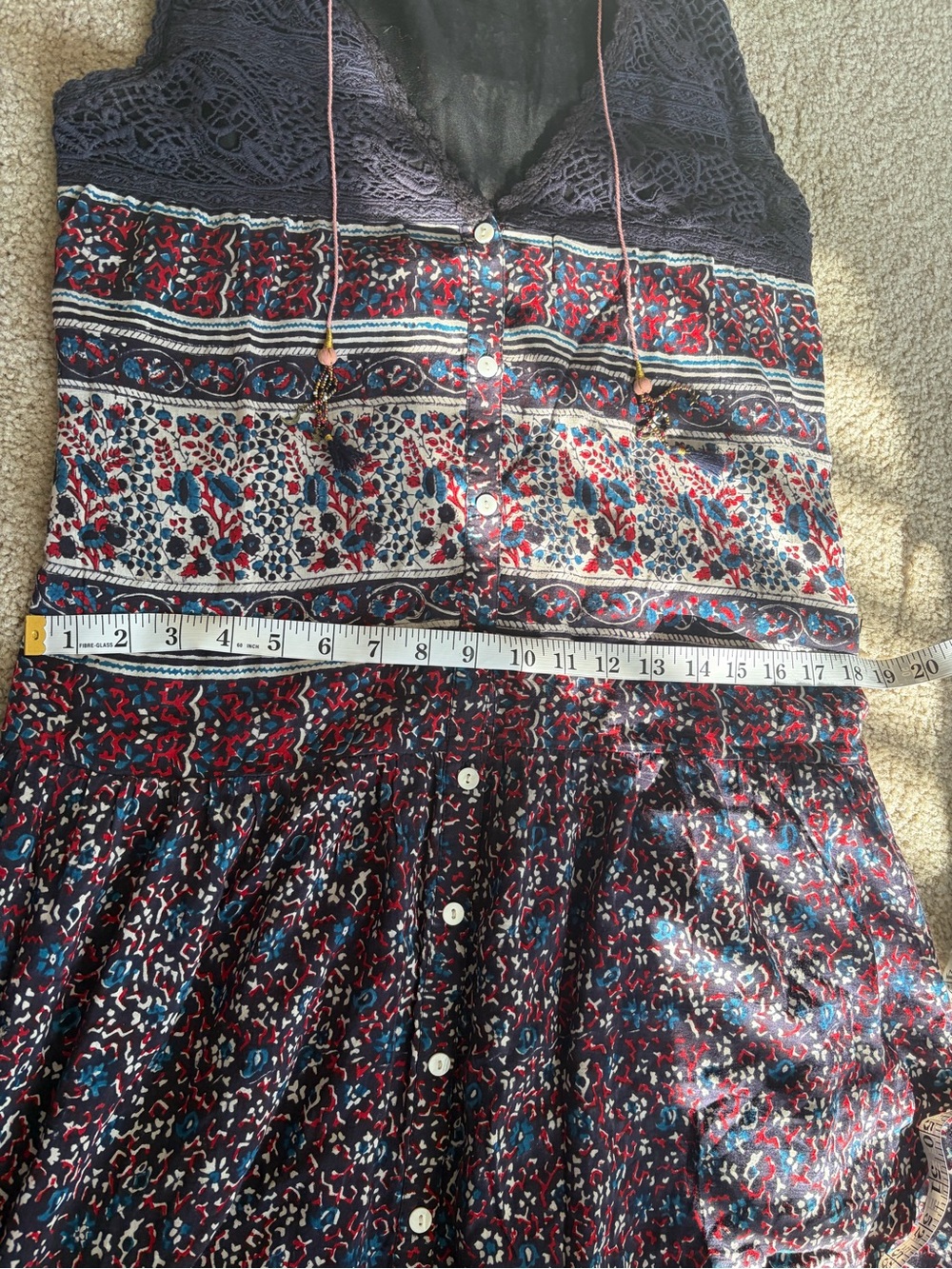 Bell by Alicia bell bohemian tassel festival cotton mixed print dress maxi sz xs - Picture 12 of 14